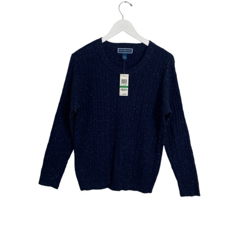Karen Scott Crewneck Blue Cable Knit Sweater Size L